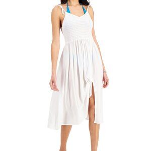 NWT Milken Juniors' Smocked MIDI Cover Up Beach Dress White Size L $40 8B575
